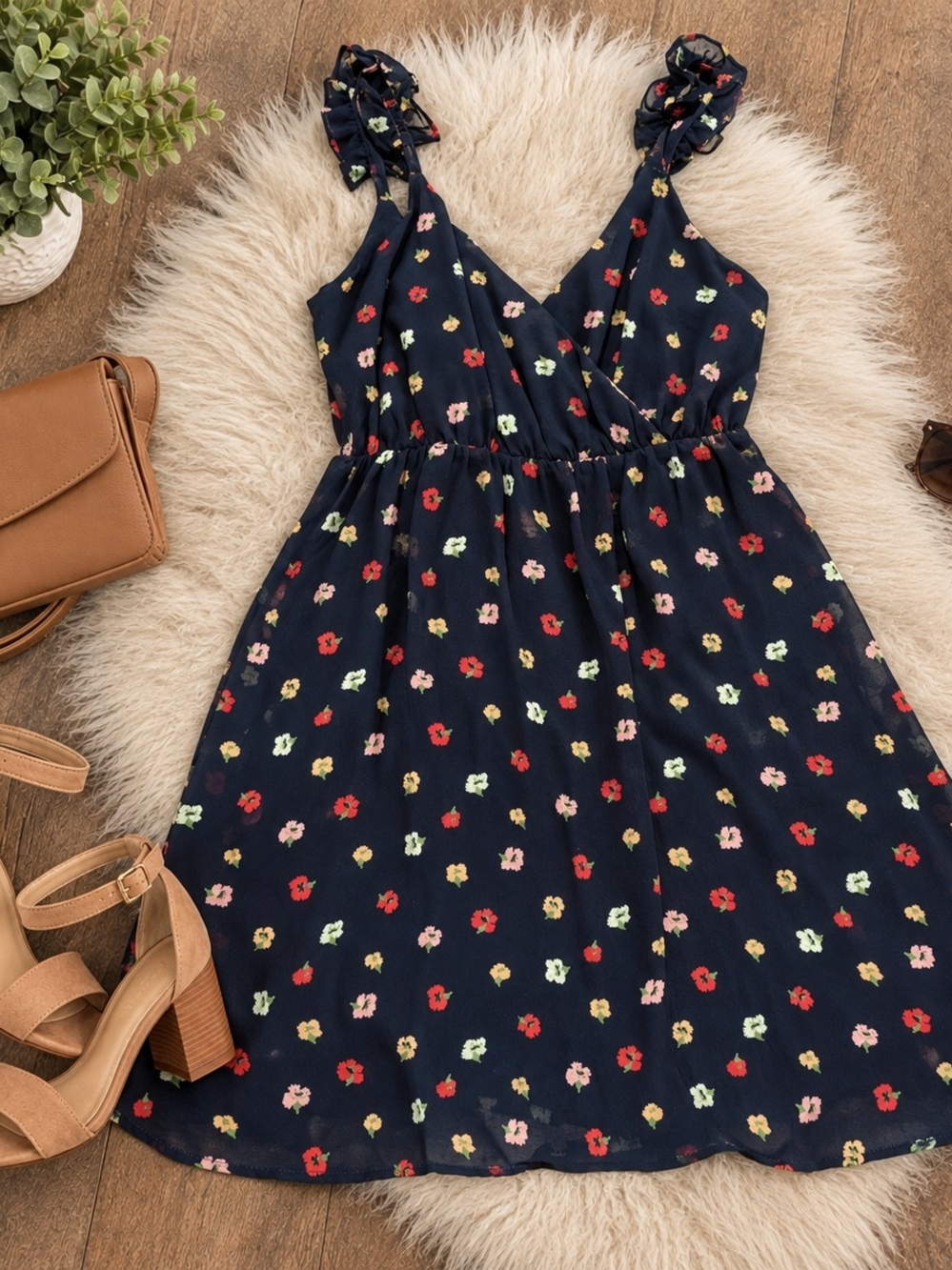 Madewell Navy Floral Midi Dress with Multicolor Blossoms